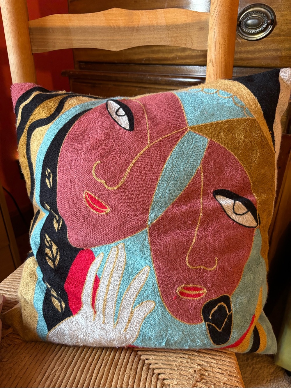 Abstract Double-Face Embroidered Throw Pillow Case - Multicolor